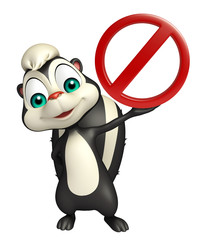 fun Skunk cartoon character with stop sign