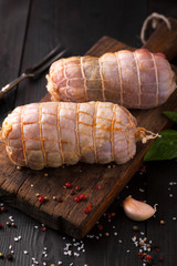 Raw Chicken roll with salt,basil and garlic