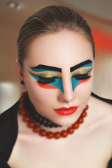 Portrait of beautiful young girl, lady, woman, model. Fantasy, bright, stylish, makeup. Cubism,...