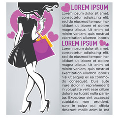 vector brochure background with image of elegant girl and shoppi