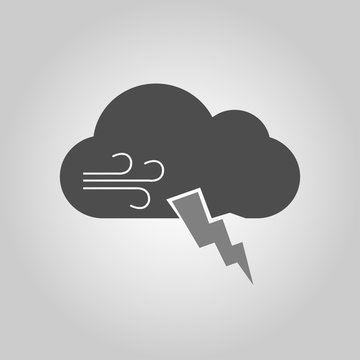 Cloud with lightning and wind icon for the weather pattern. Vector illustration.