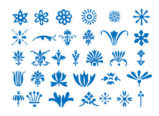 Different Ornaments Set Isolated on black Background