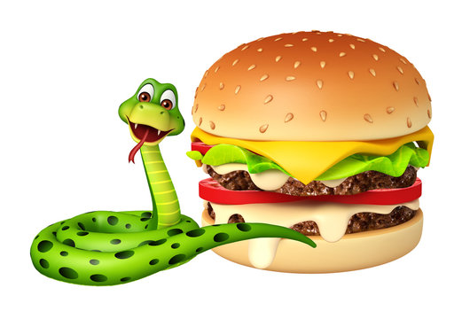 fun Snake cartoon character with burger