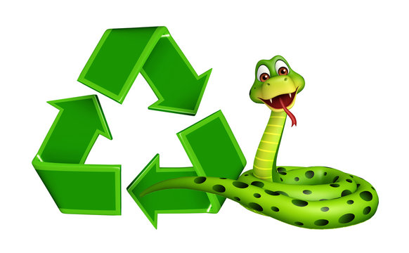 fun Snake cartoon character with recycle