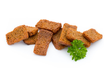 Bread croutons isolated on a white background.