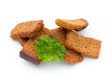 Bread croutons isolated on a white background.