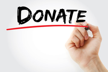 Hand writing Donate with marker, business concept