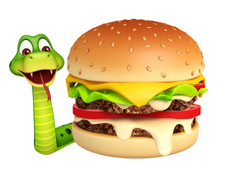 fun Snake cartoon character with burger