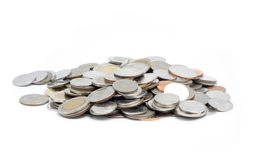 Coins of Thailand isolated on white background