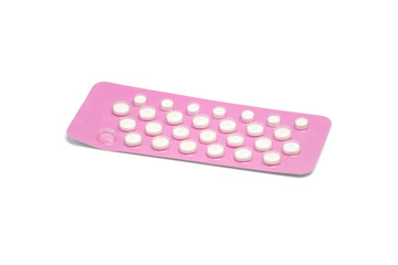 Birth Control Pills on white background