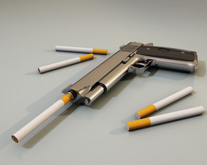 smoking kills, gun and cigarette, 3d rendering