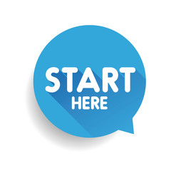 Start here button speech bubble blue
