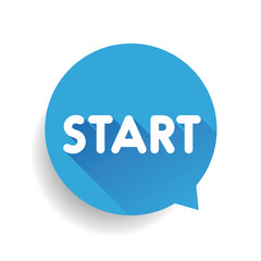 Start button speech bubble blue