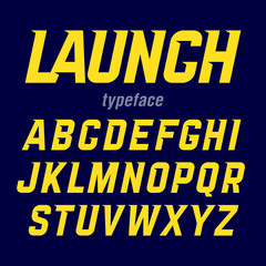 Launch typeface, modern bold industrial style font with movement