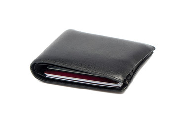 Wallet with money on white background