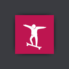 skateboarding icon, man on skateboard vector sign, logo element on square, vector illustration
