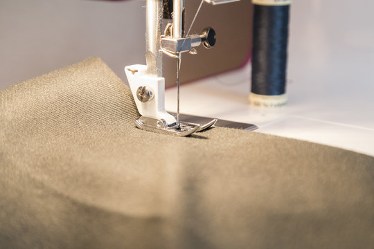 the sewing process at the stage of needle stitching
