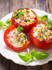 Stuffed tomatoes with cheese and basil