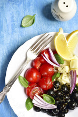 Rustic salad with avocado,boiled eggs,spinach and chicken.