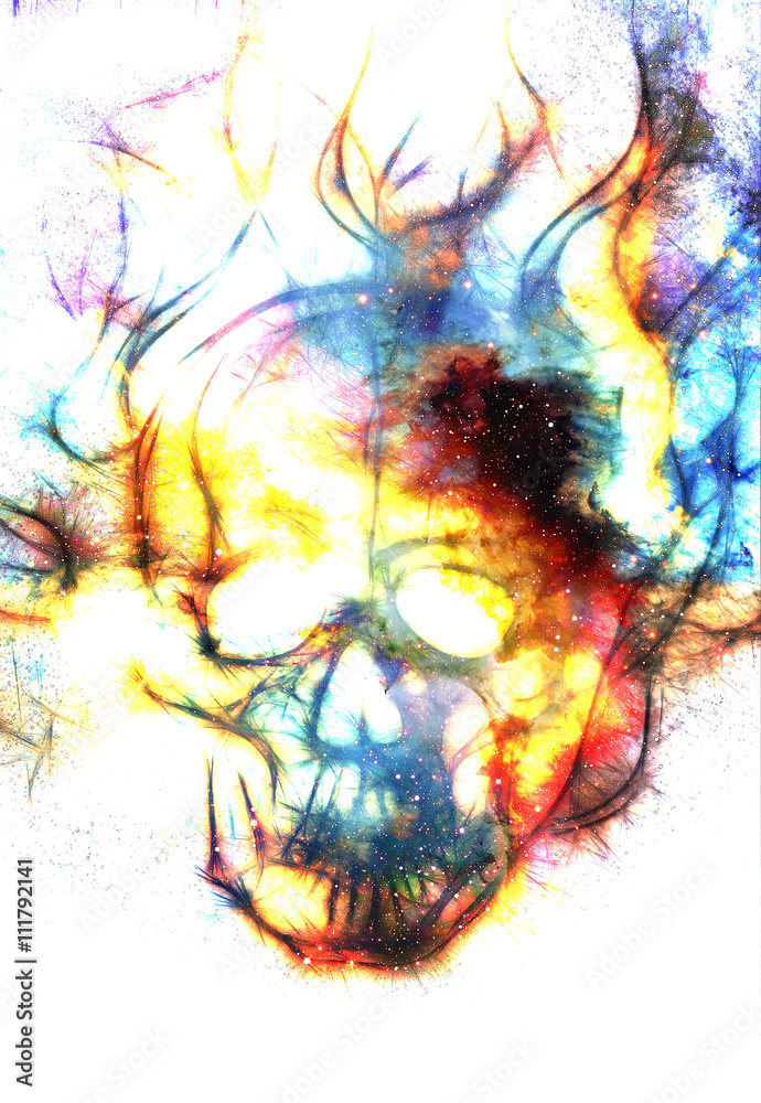 Aufkleber Skull and fractal effect. Color space background, computer collage. Elements of this image furnished by NASA.