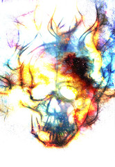 Fototapeta premium Skull and fractal effect. Color space background, computer collage. Elements of this image furnished by NASA.