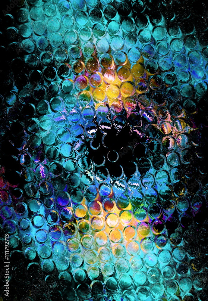 Poster color abstract background and glass effect, and light circle structure.