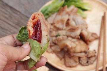 grilled pork belly korean food is delicious.