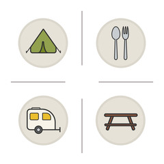 Fototapeta premium Camping color icons set