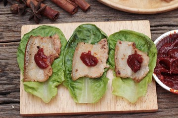 grilled pork belly korean food is delicious.