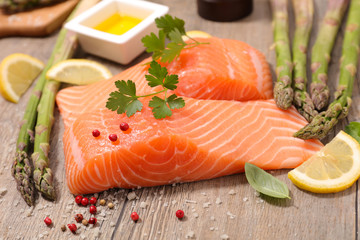 raw salmon fillet with asparagus