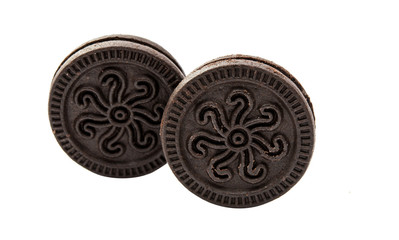 Chocolate cookies with cream filling isolated