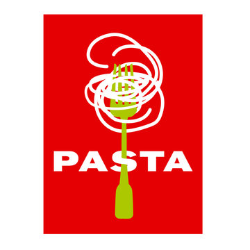 Italian pasta spagetty  on fork poster vector illustration