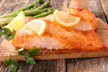 baked salmon fillet on board