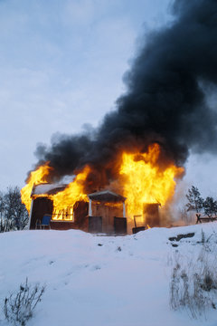 A house on fire.