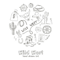 Obraz premium Hand drawn wild west set.