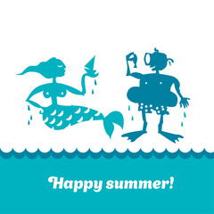 mermaid and scuba diver couple vector illustration