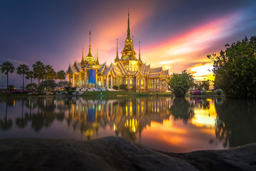 Fototapeta na wymiar Landmark wat thai, sunset in temple at Wat None Kum in Nakhon Ra