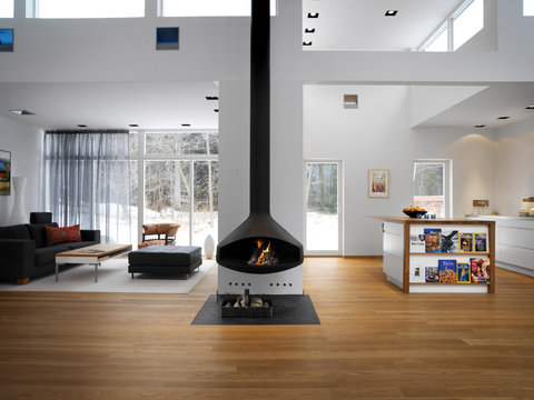 A fireplace in a living room.
