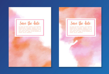 Set of "Save the date" cards ib A5 size. Wedding invitations with watercolor background