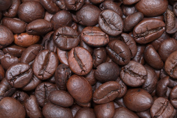 close-up coffee beans as background.