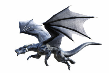 3D rendering of a black fantasy dragon flying isolated on white background © Digital Storm