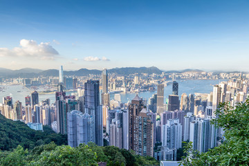 Aerial View of Victoria Harbor in Hong Kong