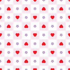 Cute floral background, vector pattern with hearts and flowers. Seamless vector floral pattern for cushion, pillow, bandanna, silk kerchief or shawl fabric print. Texture for clothes, bedclothes