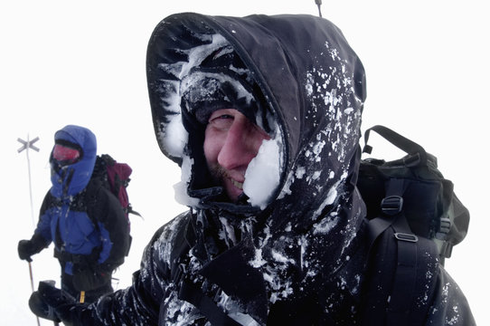 Skiers in ice cold weather, Sweden.