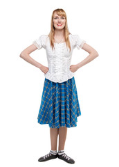 Young woman in clothing for Scottish dance
