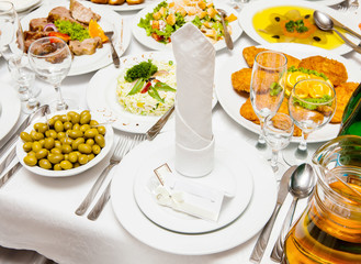 Elegant tables set up for a wedding banquet
