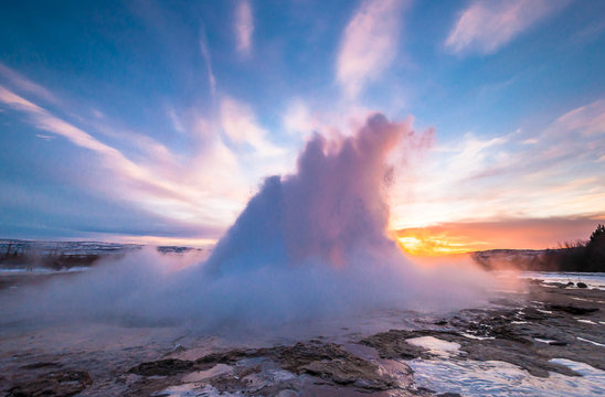 Eruption of the most famous geyser in Iceland- Strokkur. 