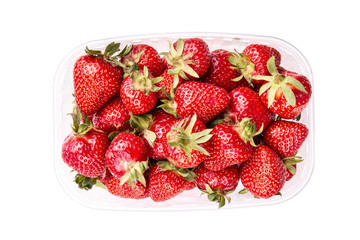 Strawberries in plastic box, isolated.File contains clipping pat