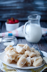 lazy pierogi. cottage cheese dumplings with sour cream