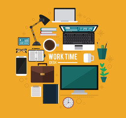 Work time design. Office icon. Colorful illustration